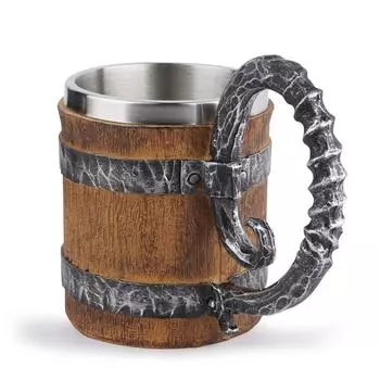 Двойная стенка бочка смолы пивная кружка нержавеющая сталь кофейная чашка для декора бара (К)