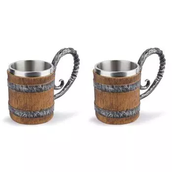 Двойная стенка бочка смолы пивная кружка нержавеющая сталь кофейная чашка для декора бара (К)