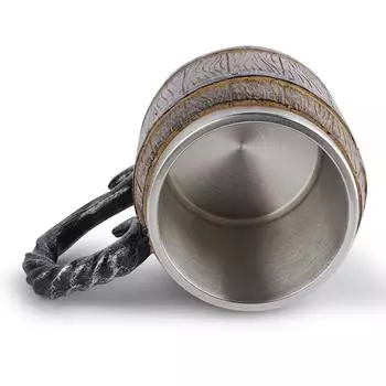 Двойная стенка бочка смолы пивная кружка нержавеющая сталь кофейная чашка для декора бара (В) *