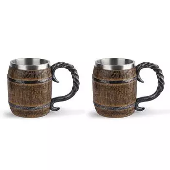 Двойная стенка бочка смолы пивная кружка нержавеющая сталь кофейная чашка для декора бара (В)