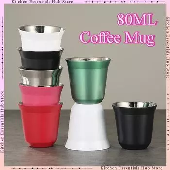Двойная стенка изолированная нержавеющая сталь эспрессо чашка капсула кружка кофе металлическая питьевая чашка демитассе для дома в помещении или на улице 80ML белый