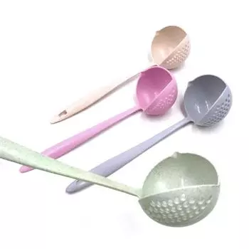 Двойная суповая ложка из пшеничной соломы с дуршлагом, длинная ручка, суп в горшочке с густой кухонной утварью, бытовая ложка «два в одном» для горячего горшка 2-in-1 hot pot spoon (naked) бежевый