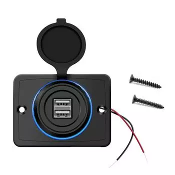 Двойная USB-разъема автомобильного зарядного устройства с индикатором 12 В 24 В 3,1 А Розетка для автомобиля Лодка Автобус Автобус RV ATV (Установка на поверхность) Pack of 1 синий