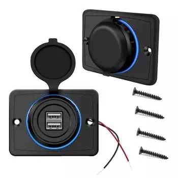 Двойная USB-разъема автомобильного зарядного устройства с индикатором 12 В 24 В 3,1 А Розетка для автомобиля Лодка Автобус Автобус RV ATV (Установка на поверхность) Pack of 1 синий