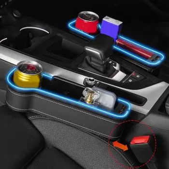 Двойная USB-зарядка, автомобильная щелевая коробка для хранения, цветной светодиодный карманный органайзер для сиденья с прорезями для сидений, карты, бутылки для телефона, чашки Black Left 1 Pc