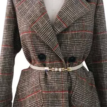 Двойная жемчужная металлическая пряжка для женщин, тонкий пояс, украшение на платье, женский поясной ремень, кожаный ремень бежевый