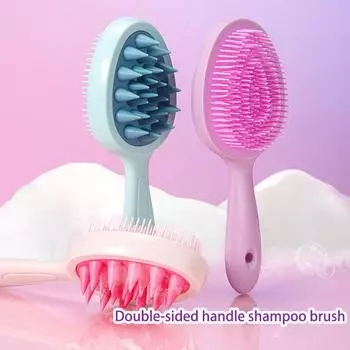 Двойная зубчатая длинная ручка для мытья шампуня для массажа кожи головы, чистки салона, домашней ванны, щетки для скрабирования тела, аксессуары для волос фиолетовый