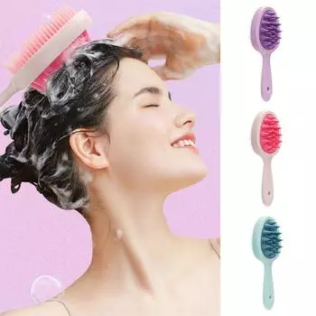 Двойная зубчатая длинная ручка для мытья шампуня для массажа кожи головы, чистки салона, домашней ванны, щетки для скрабирования тела, аксессуары для волос розовый