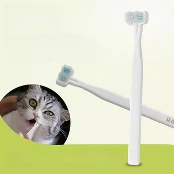 Двойная зубная щетка для собак и кошек Pet - Щетка для чистки полости рта Small bulk бежевый