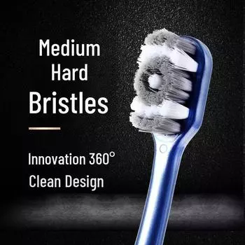 Двойная зубная щетка со средней щетиной и большой головкой, вращающейся на 360°, для эффективного удаления пятен и желтизны, в индивидуальной упаковке 1