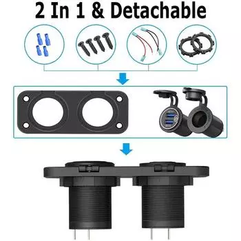 Двойное автомобильное зарядное устройство QC3.0 USB с сенсорным переключателем, розетка, водонепроницаемый адаптер панели питания, комплект для самостоятельной зарядки лодки, автофургона красный