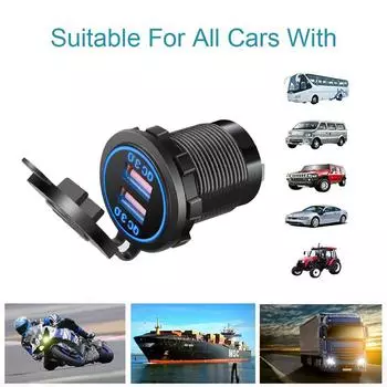 Автомобильное зарядное устройство с двумя USB-портами Qc 3.0, быстрое зарядное устройство USB, розетка 12 В-24 В, автомобильные розетки для прикуривателя, розетка зелёный