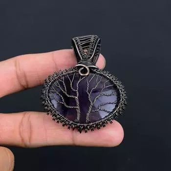 Двойное Древо Жизни, аметист, драгоценный камень, медная проволока ручной работы, красивый ювелирный кулон для женщин 2.36 inches фиолетовый