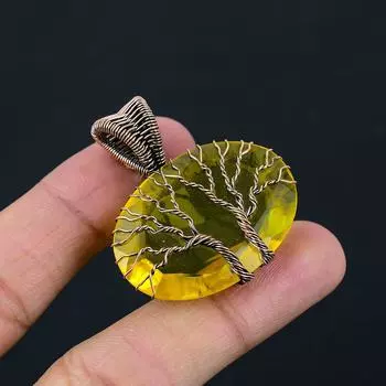 Двойное Древо Жизни Цитрин Драгоценный Камень Медная Проволока Обертка Кулон Ювелирный Подарок Для Нее 1.73 Inches жёлтый