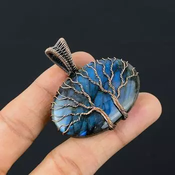 Двойное Древо Жизни Лабрадорит Драгоценный Камень Медная Проволока Обертка Кулон Ручной Работы Ювелирный Подарок Для Нее 1.96 Inches синий