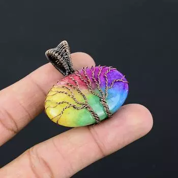 Двойное Древо Жизни Радуга Солнечный Кварц Драгоценный Камень Ювелирные Изделия Ручной Работы Подвеска Из Чистой Медной Проволоки 2.40 Inches розовый