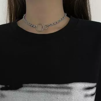Двойное кольцо, круг, титановая сталь, ожерелье, крутая, упругая, пара, модные хип-хоп-наряды, простая, холодная, стильная, ключичная цепочка, женские украшения