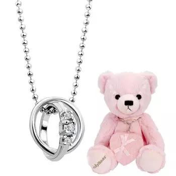 Двойное кольцо на колье для Diamond x Teddy [Sears] Женщины, Камень по месяцу рождения, Серебро, Розовый, Медведь, Март, Аквамарин, dr-66-tdt-01-p03