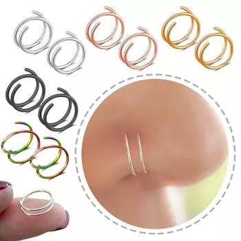 Двойное кольцо-обруч для носа для пирсинга, обруч для носа, кольцо для носа для женщин, спираль 2pcs золотой