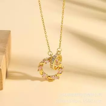 Двойное кольцо ожерелье женское премиум стиль универсальный слегка инкрустированный циркон Mai Xiang счастье кулон аксессуары