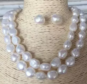 Двойное колье с белым жемчугом Южных морей в стиле барокко 9-10 мм