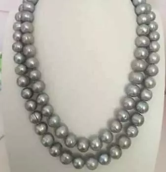 Двойное колье с серебристо-серым жемчугом Южного моря в стиле барокко диаметром 8–9 мм.