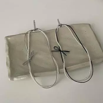 Двойное кожаное жемчужное ожерелье-бантик, девичье чувство, милый и милый темперамент, универсальная личность, цепочка на шею, цепочка на ключицу