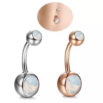 Двойное круглое кольцо со штангой из искусственного опала для пупка, вечерние женские украшения для пирсинга серебряный
