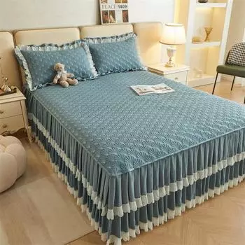 Двойное кружевное покрывало на кровать, хлопковая толстая юбка принцессы, нескользящее, приятное для кожи покрывало королевского размера, защита для матраса 150x200cm