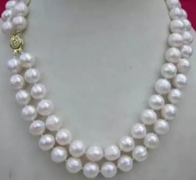 Двойное ожерелье из натурального белого жемчуга Южных морей диаметром 9–10 мм длиной 17–18 дюймов.