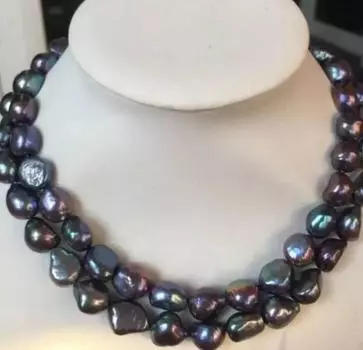 Двойное ожерелье из таитянского павлино-зеленого жемчуга диаметром 8-9 мм длиной 34 дюйма