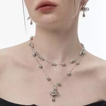 Двойное ожерелье Planet Pearl, женская нишевая дизайнерская высококачественная цепочка на шею, цепочка на ключицу, легкие роскошные аксессуары