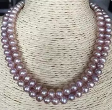 Двойное ожерелье с лавандовым жемчугом Южного моря толщиной 9–10 мм 17 дюймов 18 дюймов