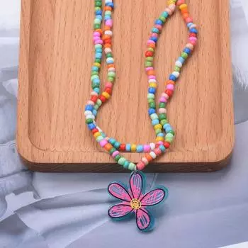 Двойное ожерелье с подвеской из смоляного цветка, женское бохо-цветное ожерелье с бусинами