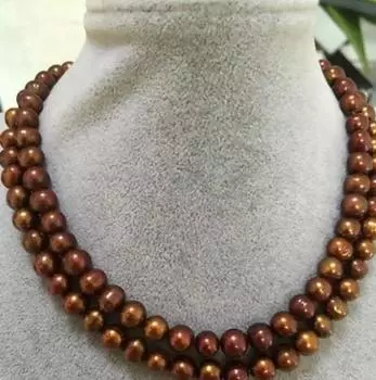 Двойное ожерелье с шоколадным жемчугом Южных морей толщиной 7-8 мм длиной 32 дюйма
