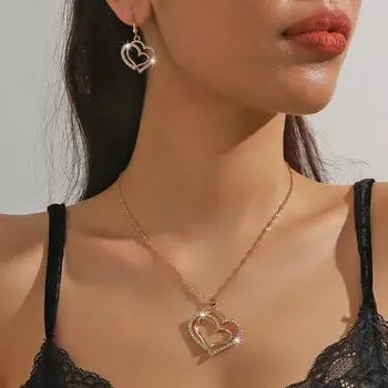 Двойное полое сердце любви ювелирные изделия Валентина ожерелье инкрустированное блестящий циркон ювелирные изделия в винтажном стиле