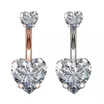 Двойное сердце с кубическим цирконием, штанга, кольцо для пупка, женские украшения для пирсинга серебряный