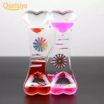 Двойное Сердце Жидкое Движение Пузырь Капельное Масло Песочные Часы синий/розовый