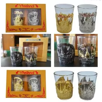 Двойное стекло, легированная сталь, традиционный танцевальный храм, чашка, винтажный серебристый, золотой цвет, бар, паб, клуб, ресторан, посуда для напитков, инструменты для бармена x 1