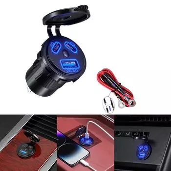 Двойное зарядное устройство для автомобиля PD45W с быстрой зарядкой и светодиодной подсветкой, водонепроницаемый USB-адаптер QC3.0 для автомобиля 12 В/24 В A