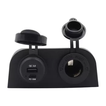 Двойное зарядное устройство QC3.0 и Type-C 10-30 В Розетка прикуривателя автомобиля Двухотверстная панельная база для палатки, лодки, автомобиля, грузовика