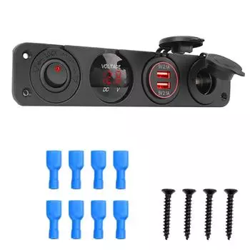 Двойное зарядное устройство USB с переключателем 12 В розетка для внутренних деталей цифровой вольтметр 4 в 1 автоматическая розетка пылезащитная водонепроницаемая красный