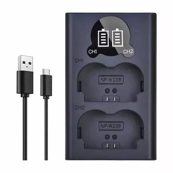 Двойное зарядное устройство USB-типа NinoLIte Совместимое зарядное устройство FujiFilm GFX100S Может заряжать 2 одновременно X-T4 NP-W235 BC-W235