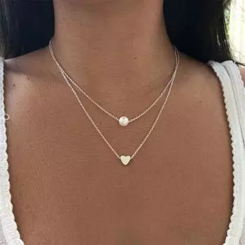 Двойное женское ожерелье с искусственным жемчугом золотой