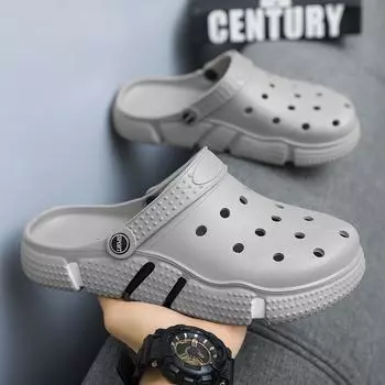 Двойного назначения дырочные туфли пара уличные повседневные пляжные сандалии модные тапочки больших размеров для мужчин 36 серый