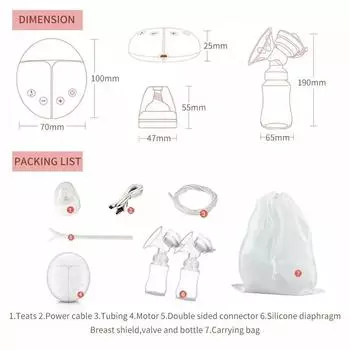 Двойной электрический молокоотсос Бесшумный портативный USB электрический молокоотсос Hands Free Автоматический доильщик BPA Free Грудное вскармливание розовый