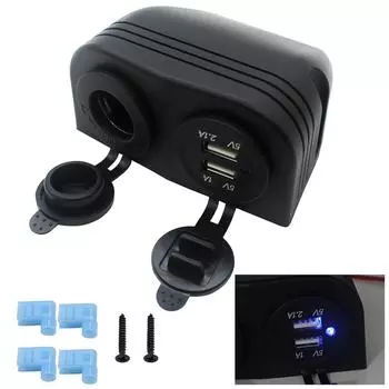 Двойной автомобильный разветвитель розетки 12 В USB зарядное устройство адаптер питания розетка 9.8*5*7.7*6cm чёрный