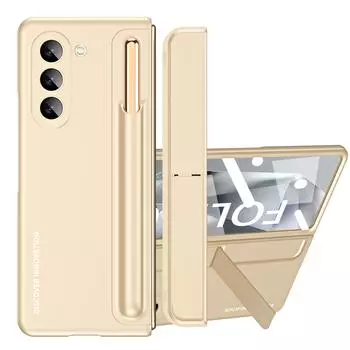 Двойной бампер для скрытой ручки, подставка, защитная пленка, жесткий держатель для Samsung Galaxy Z Fold 6 5 4, чехол Samsung Galaxy Z Fold 6 золотой