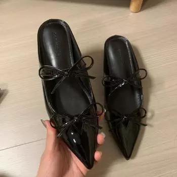Двойной бант с завязкой, внутренняя высота увеличивается на 5 см, маленькие туфли Мэри Джейн, заостренные, лакированная кожа, с завязкой, модные, универсальные 34