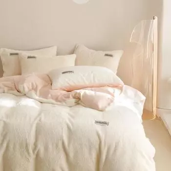 Двойной бархатный комплект с кроликом, утолщенный, теплый, без принта, простой, легкий, роскошный, простыня, постельное белье, молочный бархат, комплект из четырех предметов 1.2m bed sheet model-3PCS